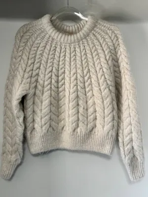 H&M M Alpaca Blend Cable Knit Sweater Oatmeal Oversized Chunky Crew Neck Ribbed thumbnail 2