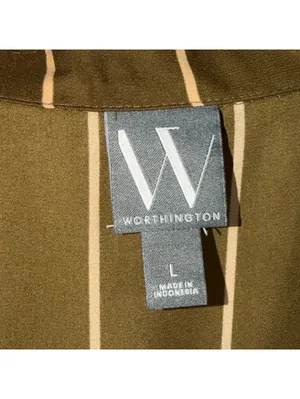 Worthington Striped Surplice Blouse Olive Tan Size L thumbnail 6