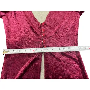 Crushed Velvet Maxi Dress Burgundy Deep VNeck Button Front Gold Sparkle Lining S thumbnail 10