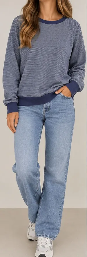 Patagonia Striped Crewneck Sweatshirt L Blue Gray Raglan Outdoor Casual thumbnail 1
