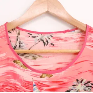 Tropical‎ Palm Tree Sailboat Midi Dress Pink Beach Vacation Resort Cruise Size S thumbnail 3