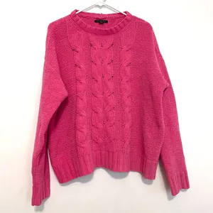 AMERICAN EAGLE AEO AE Chenille Cable Knit Sweater Bright Pink Barbie Oversized L thumbnail 2