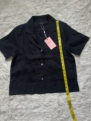 Quince 100% European Linen Black Women’s Short-Sleeve Button-Down Shirt Size XS thumbnail 6