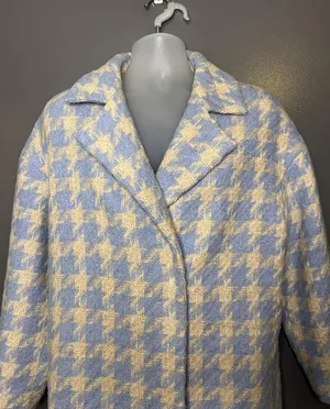 Baloot Coat Womens Small Blue Houndstooth Tweed 3/4 Sleeve Button Front Lined thumbnail 1
