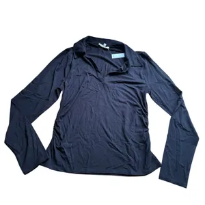 Madewell Large Black Side Cinch Long Sleeve Slim Fit Polo Top NS603 Minimalist thumbnail 2