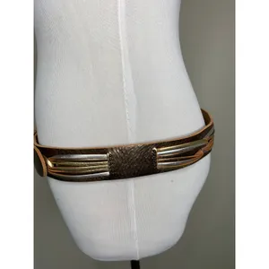 Fossil Gold Silver Wide Leather Belt Sz Medium thumbnail 2