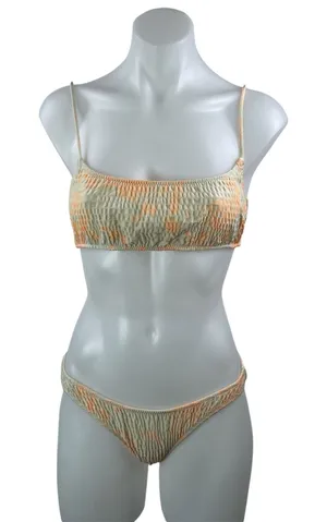 Triangl Women's Green Coral Smocked Bralette Two Piece Bikini Swimwear Size S/M thumbnail 1
