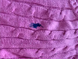 Polo Ralph Lauren Pink Cableknit Cotton Crewneck Sweater Sz L thumbnail 3