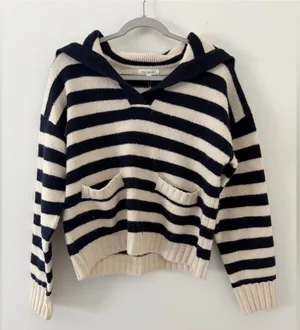 Blu Pepper Preppy Nautical Old Money Sailor Knit Stripe Fisherman Sweater medium thumbnail 1