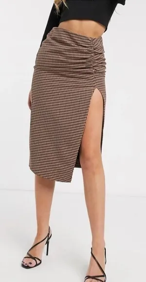 𝅺capulet Ives‎ Ruched Check Midi Skirt Brown S NWT thumbnail 1