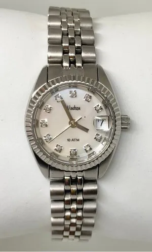 Silver tone Windsor women's dress classic watch date mop dial 23mm round running thumbnail 1