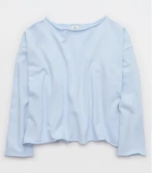 Aerie Shirt Womens S Blue Cropped Boat Neck Long Sleeve Tee Top thumbnail 1