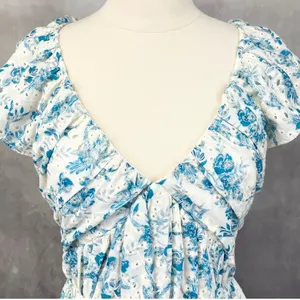 Lush Floral Eyelet Mini Dress Women Small Ruffle Cottage Romantic‎ Coquette thumbnail 2