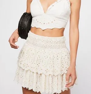 Free People Eyelet Ruffle Mini Skirt thumbnail 1