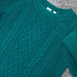 GAP Cable Knit Fisherman Crewneck Sweater Jewel Green‎ Raglan Women's M Cotton thumbnail 4