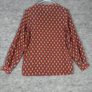 Kachel Size-2 Blouse Red Blue Geometric Diamond 100% Silk Smocked thumbnail 2