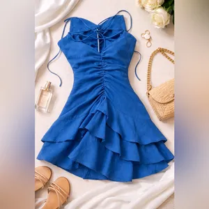 ZARA Blue Ruffle Mini Dress thumbnail 2