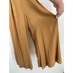 Free People Eileen Jumpsuit Wide Leg Lace Trim‎ Tan Size 0 Boho Coastal Neutral thumbnail 4