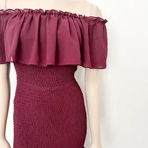 [Baltic Born] Maroon Amalfi Smocked Off The Shoulder Ruffle Maxi Dress Sz Medium thumbnail 11