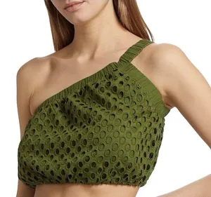 Marie Oliver Womens Pesto Giselle One‎ Shoulder Eyelet Cotton Boho Luxury New thumbnail 1