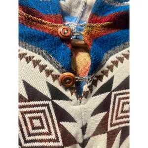 Southwestern Geometric Hooded Blanket Poncho Fringe Cape Boho Western S/M thumbnail 5
