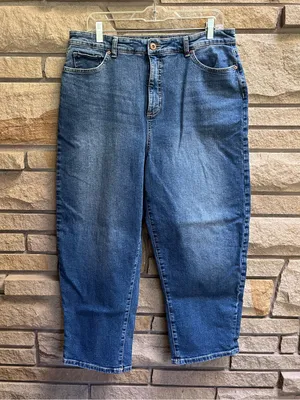 Style & Co Curved Leg Barrel Jeans Medium Blue Wash Denim 14 Petite thumbnail 2