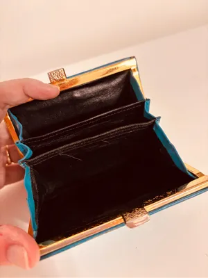 YSL Yves Saint Laurent Vintage Turquoise Blue Womens Wallet kiss-lock YSL logo thumbnail 8