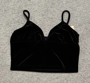 SHEIN Bae Black Velvet V-Neck Crop Top with Adjustable Straps thumbnail 1