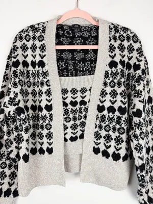 River Island Gray Black Fair Isle Patterned Cardigan Sweater Tank Matching Set thumbnail 3