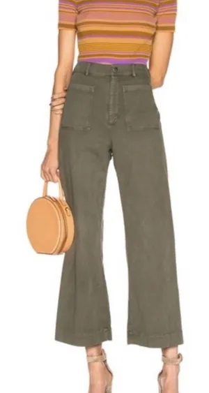 ALC | Finley Wide Leg Green Palazzo Crop Pants 2 see hem flaw thumbnail 1