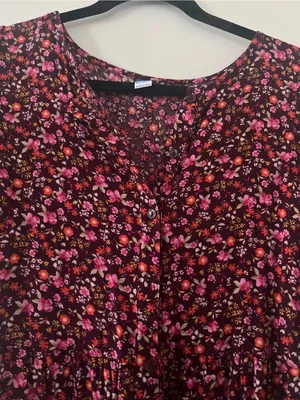 Old Navy Pink Floral Puff Sleeve Shirt Midi Dress XS Button Front Cottagecore thumbnail 3
