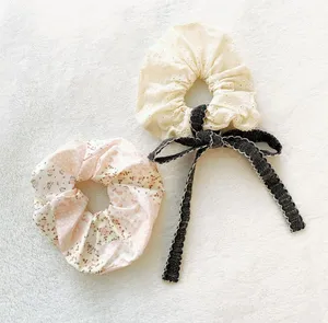 Free People Cottagecore Boho Floral Pastel Pink Yellow Large Hair Scrunchie Set thumbnail 1