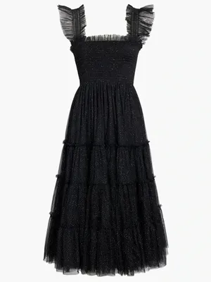 NWT Hill House Collector's Ellie Nap in Black Glitter Tulle Smocked Midi Dress M thumbnail 2