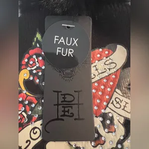 Ed Hardy Beanie Hat Set Love Kills Slowly Faux Fur Skull New thumbnail 4
