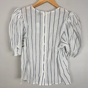 J.CREW Puff Sleeve Top Sheer Gauze Nautical Stripe Small NWT Coastal Prep Vacay thumbnail 6
