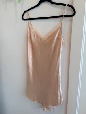 Victoria's Secret Y2K Vintage Silk Lace-Trim Slip Dress Blush Tan Women’s Small thumbnail 3