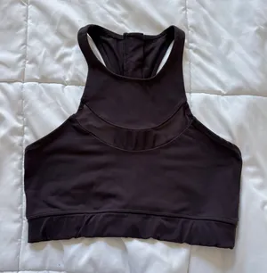 ENCE Womens High Neck Mesh Racerback Sports Bra Espresso Brown Large Zip Back‎ thumbnail 1