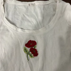 Free People Ivory Long Sleeve with Red Floral Detail thumbnail 2