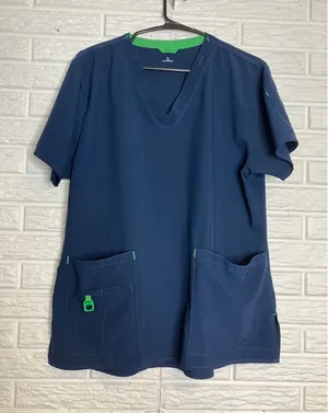 Carhartt Scrub Top Womens L Navy Blue Excellent‎ Force Cross-Flex V-Neck C12110 thumbnail 1