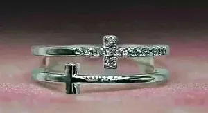 Silver Double Cross Rhinestones Ring Size 6 thumbnail 6
