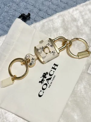 Coach keychain for women, key ring, lock, bag charm, leather floral pattern-RARE thumbnail 2