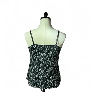 Laura Ashley Fairy Black Floral Cami‎ Top White Lace Trim Cottagecore Summer thumbnail 2