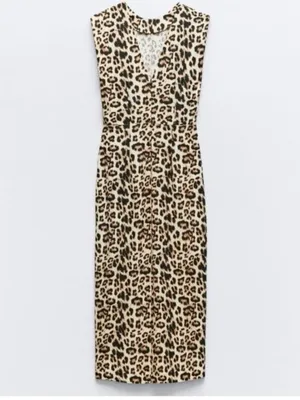 Zara Leopard Print Sleeveless Midi Dress in Neutral Tones thumbnail 5