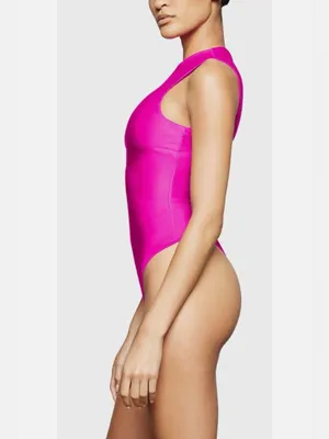 SKIMS Neon Pink Fuchsia Bodysuit High Neck One-Piece Size Small thumbnail 2