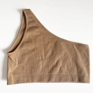 SET Active Womens Taupe Brown Ribbed One Shoulder SCULPTFLEX‎ Sports Bra Size S thumbnail 3