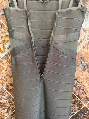 Bebe Dusty Olive Strappy Bandage Bodycon Mini Dress Mesh Cutout Sides Size XS thumbnail 4