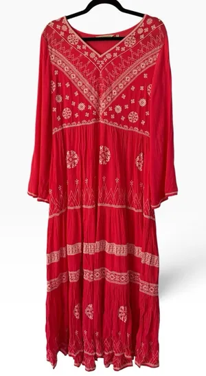 Soft Surroundings Coral Guazey Embroidered Flowy Maxi Dress Size Medium thumbnail 1