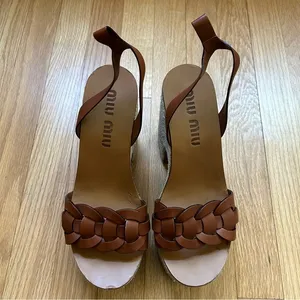 MIU MIU Brown Leather Platform Open Toe Weave Shoes Size Euro 40 thumbnail 2