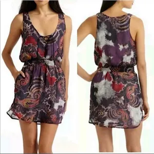 Free People Falling for Georgette Paisley Purple Sleeveless Mini Dress Size Med thumbnail 2