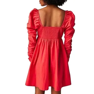 FREE PEOPLE Lindsay Babydoll Dress in Bella Rosa Red Size L New w/ Tag MSRP $138 thumbnail 2